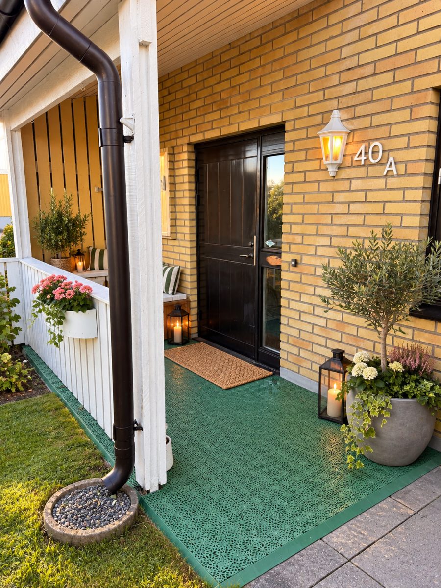Välkomnande entré i gyllene kvällsljus